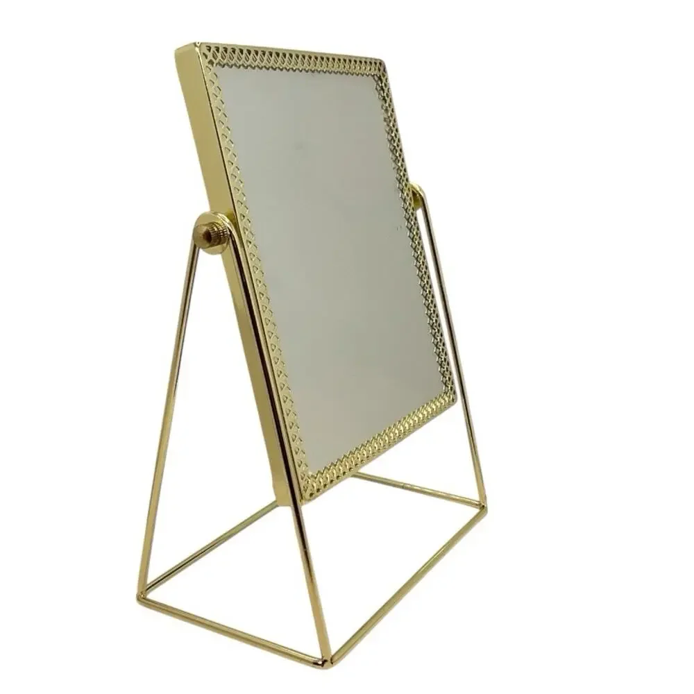 Gold Framed Mirror Make Up Adjustable Standing -Design for Desk Large Glass Area
